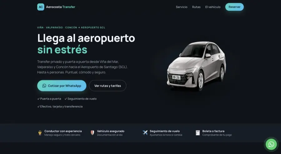 Sitio web de Aerocosta Transfer